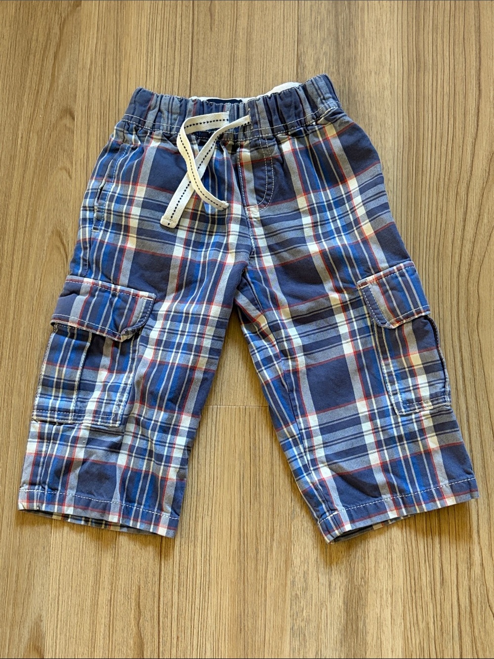 Mini Boden Plaid Cargo Pants Blue Red White Boys 18-24M